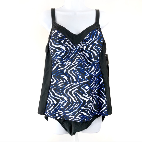 Swimsuit 2 pieces Blue & Black Color Size 18 W New - Picture 1 of 8